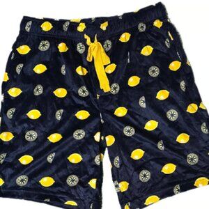 IZOD Mens Fleece Pajama Shorts Navy Blue Lemon Print Size Medium (AI)